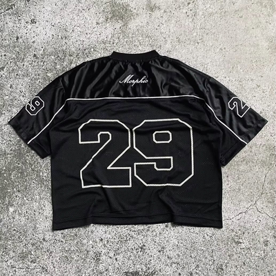 Custom Printing Polyester Oversized Vintage Boxy Retro Soccer Football Jersey V Neck Mesh Men'S T-Shirts Streetwear Summer