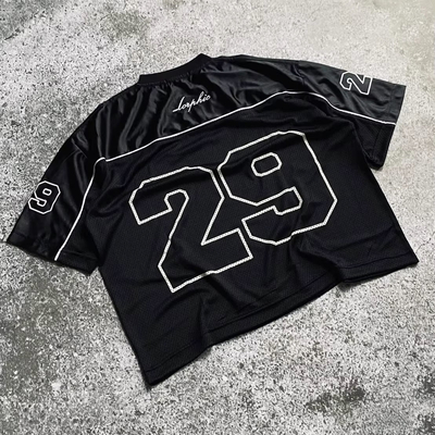 Custom Printing Polyester Oversized Vintage Boxy Retro Soccer Football Jersey V Neck Mesh Men'S T-Shirts Streetwear Summer