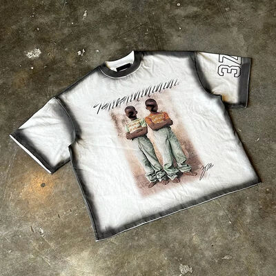 comprar Fabricante de roupas, por atacado, roupas de rua, de peso pesado, lavagem por ácido, algodão, caixinha, vintage, camiseta cortada, de tamanho grande, para homens Fabricação em linha