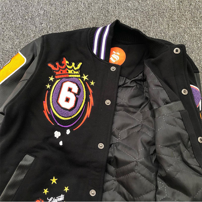 Custom Varsity Jacket Leather Ribbed Sleeve Chenille Embroidery Layer Letter Embroidery Graphic Letterman Varsity Bomber Jacket