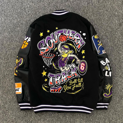 Custom Varsity Jacket Leather Ribbed Sleeve Chenille Embroidery Layer Letter Embroidery Graphic Letterman Varsity Bomber Jacket