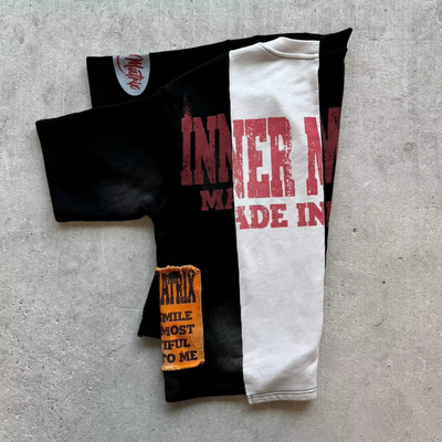 Clothing Manufacturer Streetwear Panel Color Custom Boxy Tee Acid Wash Sun Faded Vintage Hem Cut Sew Splicing T Shirt for Men