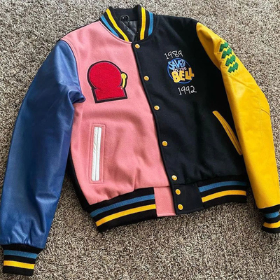 Custom Varsity Jacket Leather Sleeve Chenille Embroidery Color Blocked Letter Embroidery Graphic Letterman Varsity Bomber Jacket