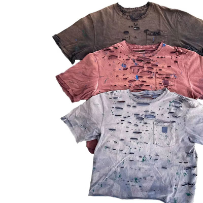 Oem Clothing Manufacturer Custom Vintage T Shit Heavyweight Shirts Cotton Ripped Acid Wash Tshirt Cotton Distressed T-Shirt Men