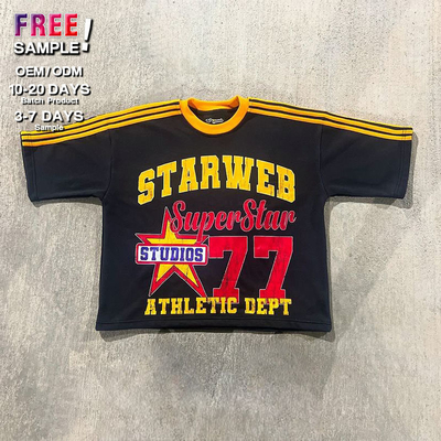 OEM Clothing Manufacturers Custom Cropped Tshirt Boxy T Shit Jersey T Shit Men 100 Cotton Patchwork Streetwear T Shirt for Men