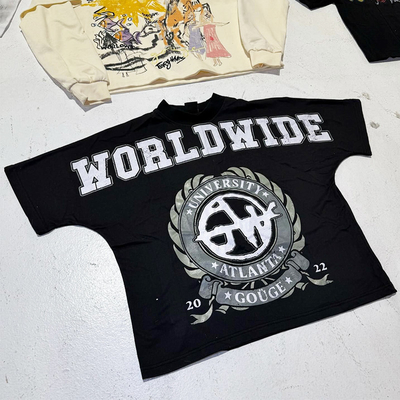 Custom Print Logo Manufacturer Streetwear Panel Boxy Screen Printed Sun Faded Tee Patchwork Uneven Hem Cut and Sew Men T Shirt
