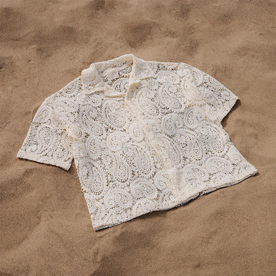 Custom Handwoven Embroidery Logo Boxy Fully Cut and SewN Lace Linen Breathable Plaid Shirt Crochet Button up Polo Shirts
