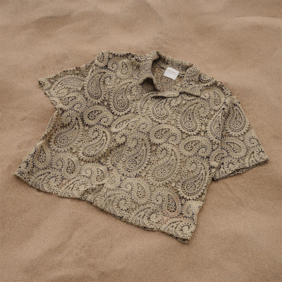 Custom Handwoven Embroidery Logo Boxy Fully Cut and SewN Lace Linen Breathable Plaid Shirt Crochet Button up Polo Shirts