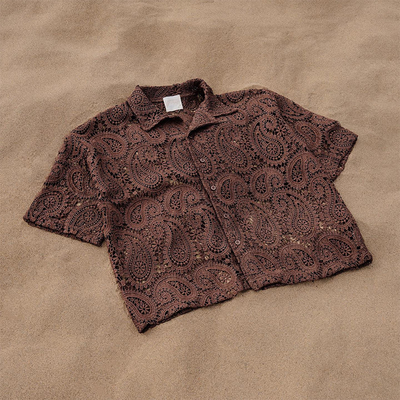 Custom Handwoven Embroidery Logo Boxy Fully Cut and SewN Lace Linen Breathable Plaid Shirt Crochet Button up Polo Shirts