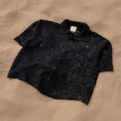 Custom Handwoven Embroidery Logo Boxy Fully Cut and SewN Lace Linen Breathable Plaid Shirt Crochet Button up Polo Shirts