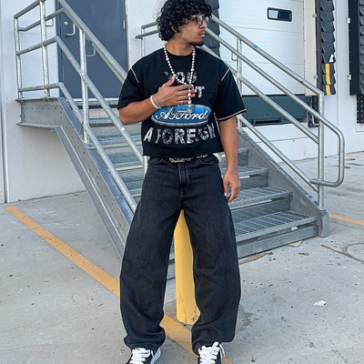 Custom Ripped Screen Print Logo Boxy Cropped Cut and Sew Reverse Embroidered Distress Tshirt Retro Tshirt t Shirts for Men