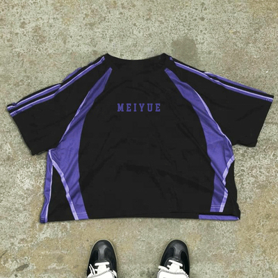 Custom Jersey Streetwear Graphic Vintage Sublimation Polyester American Retro Soccer Color Blocks Stripe Boxy Fit Men's T-Shirts