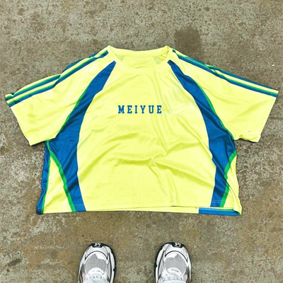 Custom Jersey Streetwear Graphic Vintage Sublimation Polyester American Retro Soccer Color Blocks Stripe Boxy Fit Men's T-Shirts