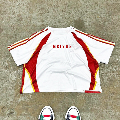 Custom Jersey Streetwear Graphic Vintage Sublimation Polyester American Retro Soccer Color Blocks Stripe Boxy Fit Men's T-Shirts