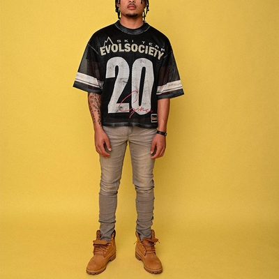 Streetwear Men's Patchwork Mesh Tee Quick Dry Polyester Embroidered Patch Top Sublimation Jersey Mesh Applique T Shirt for Men