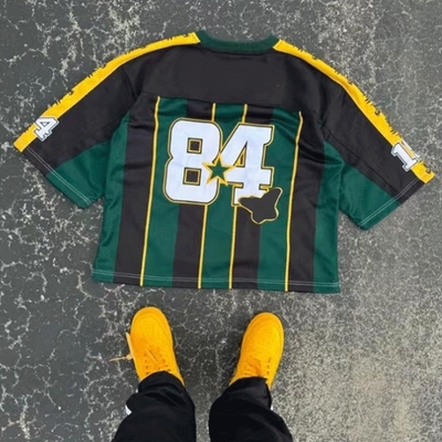 Embroidery Print Logo Oversized Streetwear T Shirt Mesh V Neck Football Jersey T Shirt