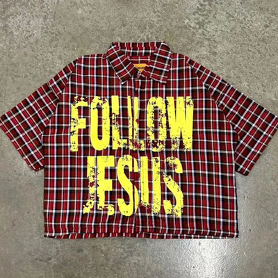 kupować Custom Screen Print Logo Boxy Retro Tshirt Plaid Shirt Trendy dla mężczyzn wagi ciężkiej Pasy drukowane od dołu do góry Koszulki polo dla mężczyzn produkcja online