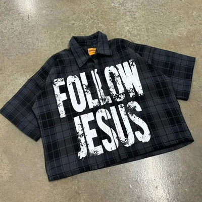 Custom Screen Print Logo Boxy Retro Tshirt Plaid Shirt Heavyweight Men's Trend Striped Printed Bottom up Polo Shirts for Men
