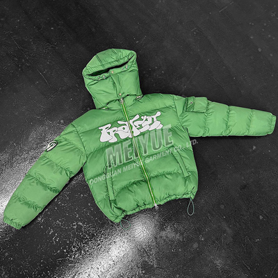 Custom Removable Hood Windproof Quilted Casual Down Winter Towel Chenille Winter Embroidery Bubble Puffer Coat Jacket for Men