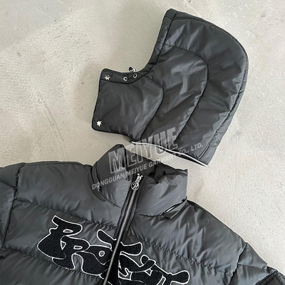 Custom Winter Cropped Down Coats Ultra Light Duck Goose Embroidery Chenille Padded Detachable Hat Bubble Puffer Jacket for Men