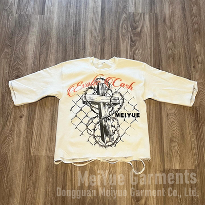 kaufen Bekleidungshersteller Custom Men Baumwolle Boxy Drop Schulterpflanze Bedrängte Säure Waschen T-Shirt Bildschirmdruck T-Shirts für Männer Online-Herstellung