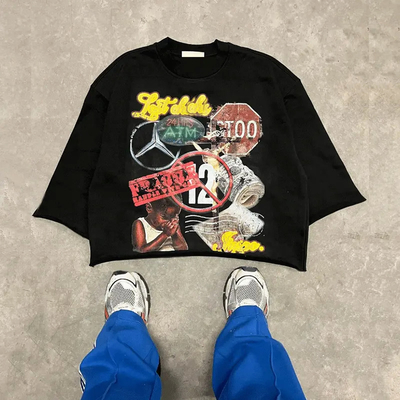 Mei Yue Custom Embroidery Graphic Logo Oversized  Digital Printing Tee Gym Heavyweight Cropped Rips Cut and Sew T-shirts