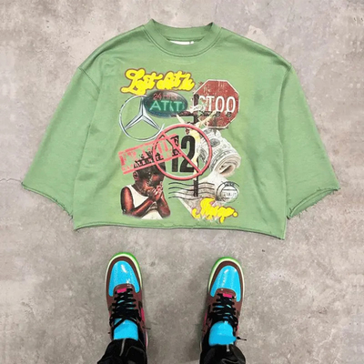 Mei Yue Custom Embroidery Graphic Logo Oversized  Digital Printing Tee Gym Heavyweight Cropped Rips Cut and Sew T-shirts