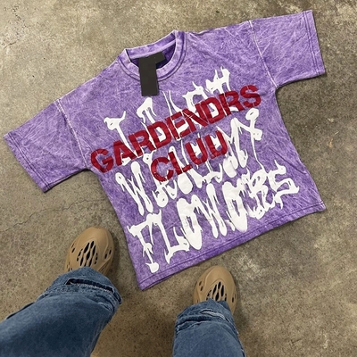 kaufen Custom Logo Tees Seidenbildschirmdruck Puff-Druck Großformat Schwergewichtsgraphische Säure Waschen Vintage Sonne verblasst DTG T-Shirt Männer Online-Herstellung