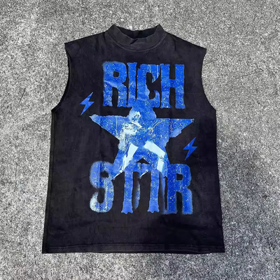 Custom Print Logo Applique Rips T Shirt Mens Streetwear Sleeveless T Shirts Gym Wear