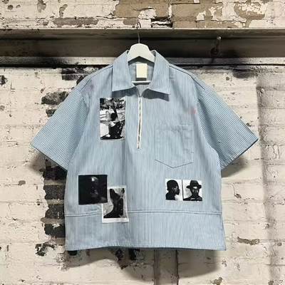 Custom Applique Embroidery Patch Graphic Logo Boxy Golf Polo Vintage Polo T Shirts Short Sleeve Shirt Half Zip up T-Shirts Mens