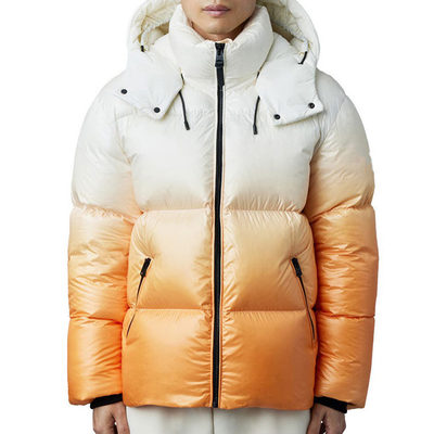 New Custom Men Windproof Down Puffer Jacket Ombre Color Printed Polyester Hooded Down Jacket for Men