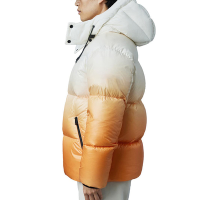 New Custom Men Windproof Down Puffer Jacket Ombre Color Printed Polyester Hooded Down Jacket for Men