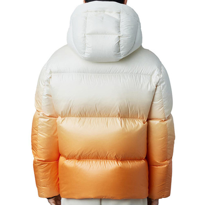 New Custom Men Windproof Down Puffer Jacket Ombre Color Printed Polyester Hooded Down Jacket for Men
