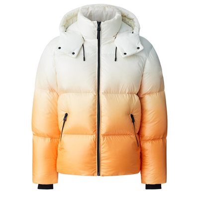 New Custom Men Windproof Down Puffer Jacket Ombre Color Printed Polyester Hooded Down Jacket for Men