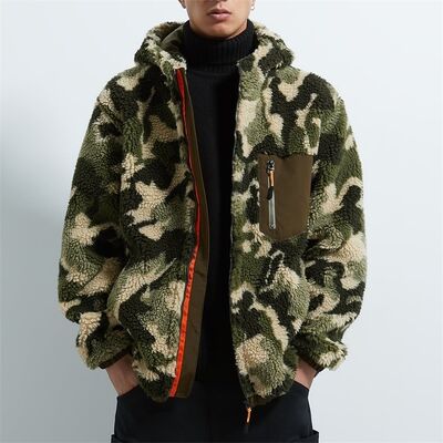 kaufen Custom Men Fuchsiges Scheren Berber Fleece Camo Sherpa Hoodie Online-Herstellung