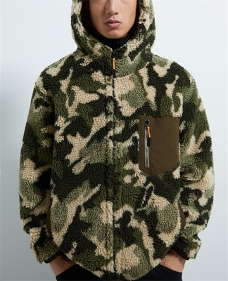 Custom Men  Fuzzy Shearling Berber Fleece Camo Sherpa Hoodie
