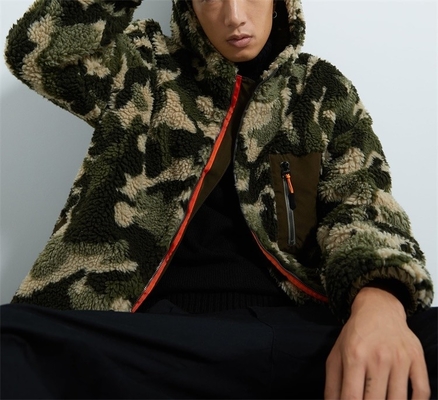 Custom Men  Fuzzy Shearling Berber Fleece Camo Sherpa Hoodie