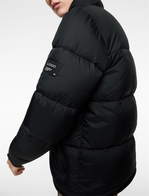 Custom Mens Black Polyester Outdoor Puffer Jacket for Winter