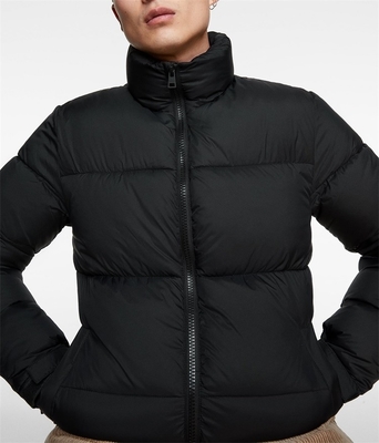 Custom Mens Black Polyester Outdoor Puffer Jacket for Winter