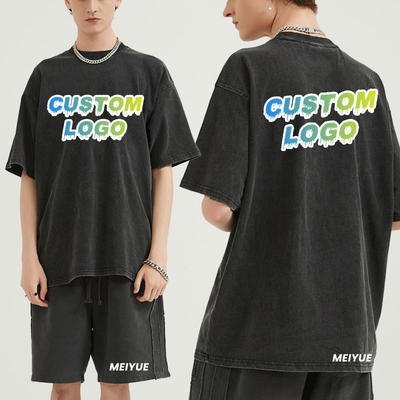 Customizable  Vintage Streetwear T Shirts Men 100% Cotton Acid Wash Black Shirt