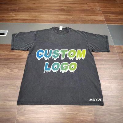 Customizable  Vintage Streetwear T Shirts Men 100% Cotton Acid Wash Black Shirt