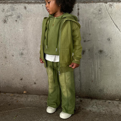 Custom Logo Cotton Puff Print Kids Sweat Pant And Hoodie Set Children Tracksuit