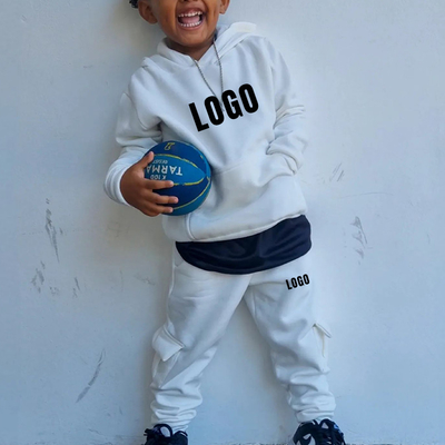 Custom Logo Puff Print Boys Clothing Set 100% Cotton Casual Kids Hoodie Jogging Suit Tracktop Stacked Sweatpants 2 Piece Baby