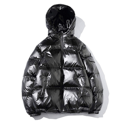 Metallic Hooded Bubble Jacket Full Zip Down Streetwear Puffer Jacket Anti Shrink