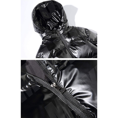 Metallic Hooded Bubble Jacket Full Zip Down Streetwear Puffer Jacket Anti Shrink