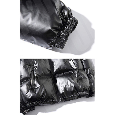 Metallic Hooded Bubble Jacket Full Zip Down Streetwear Puffer Jacket Anti Shrink