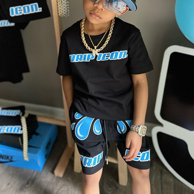 Heavyweight Kids 2 Piece Shorts Set Screen Printing Tee And Short Set