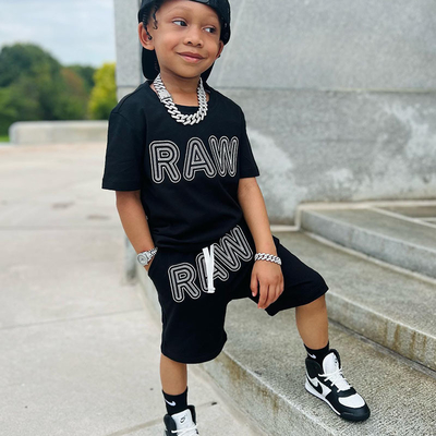 Heavyweight Kids 2 Piece Shorts Set Screen Printing Tee And Short Set