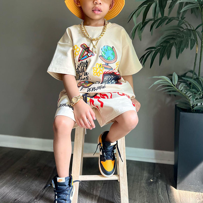 OEM Service Kids Two Piece Shorts Set Screen Printing T Shirt And Short Set