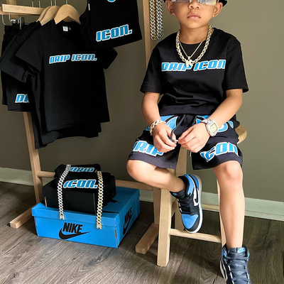 OEM Service Kids Two Piece Shorts Set Screen Printing T Shirt And Short Set